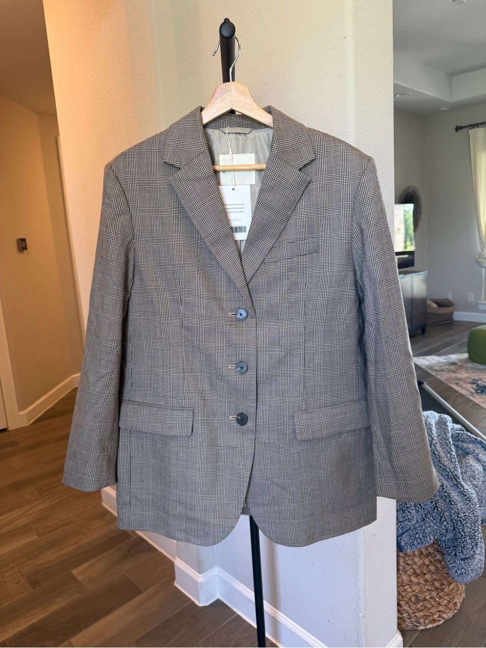Everlane Gray Check Glen Plaid Wool Blend Oversized Blazer Size 4 NWT